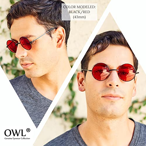 OWL Round Retro Vintage Circle Style Tint Sunglasses Metal Frame Yellow Tinted Lens 43mm UVB - Image 4