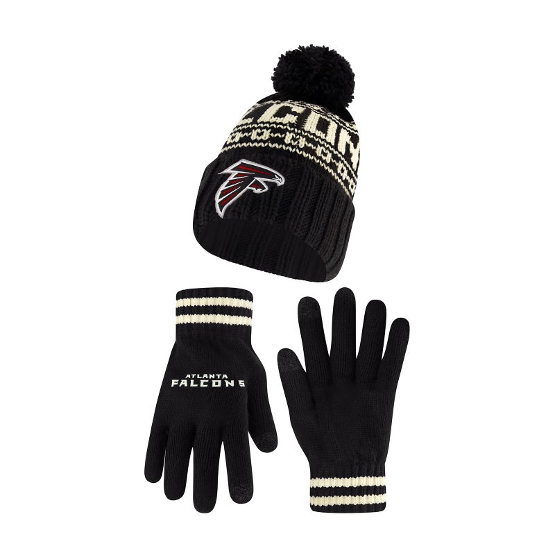 Ultra Game NFL Official Adults Super Soft Cable Knit Winter Beanie Knit Hat with Extra Warm Touch Screen Gloves, Atlanta Falcons, Black, 1SIZE - Image 1