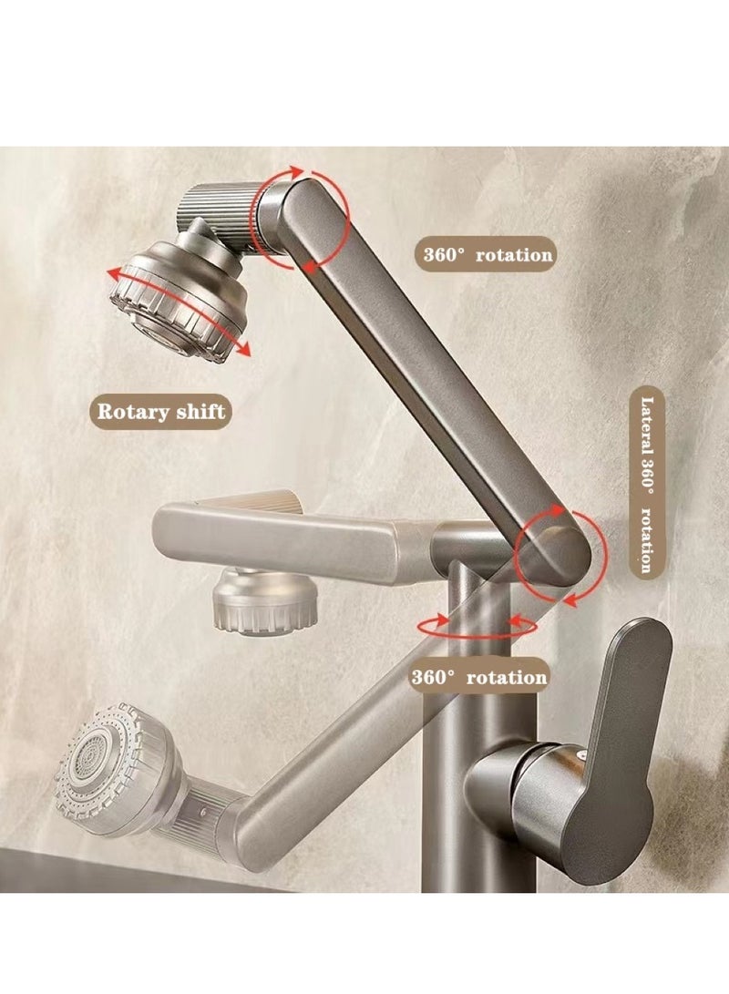 Kutis 1-Set Bathroom 360 Degree Swivel Faucet Set Kitchen Four-Speed Adjustable Hot And Cold Double Control Faucet Grey - Image 2