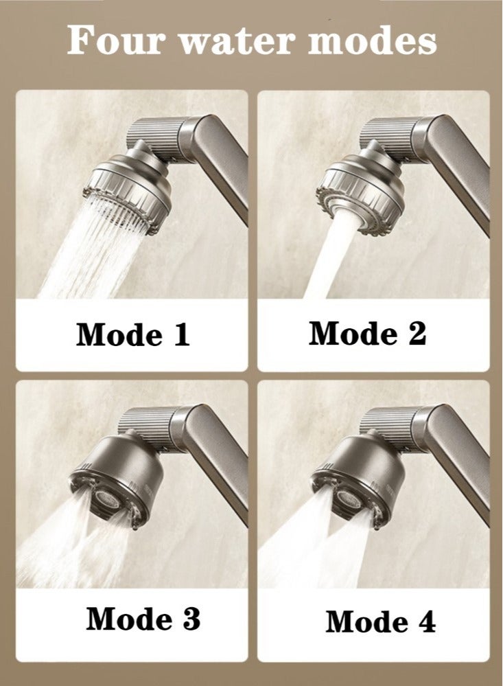 Kutis 1-Set Bathroom 360 Degree Swivel Faucet Set Kitchen Four-Speed Adjustable Hot And Cold Double Control Faucet Grey - Image 4