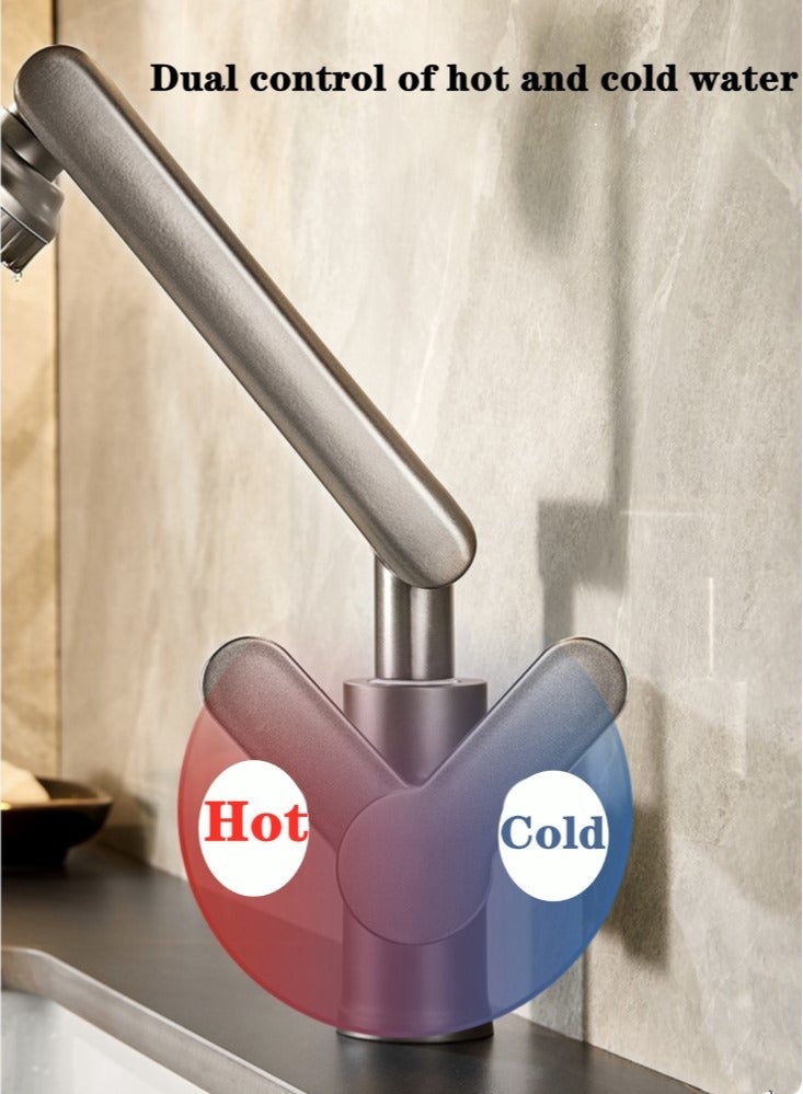 Kutis 1-Set Bathroom 360 Degree Swivel Faucet Set Kitchen Four-Speed Adjustable Hot And Cold Double Control Faucet Grey - Image 5