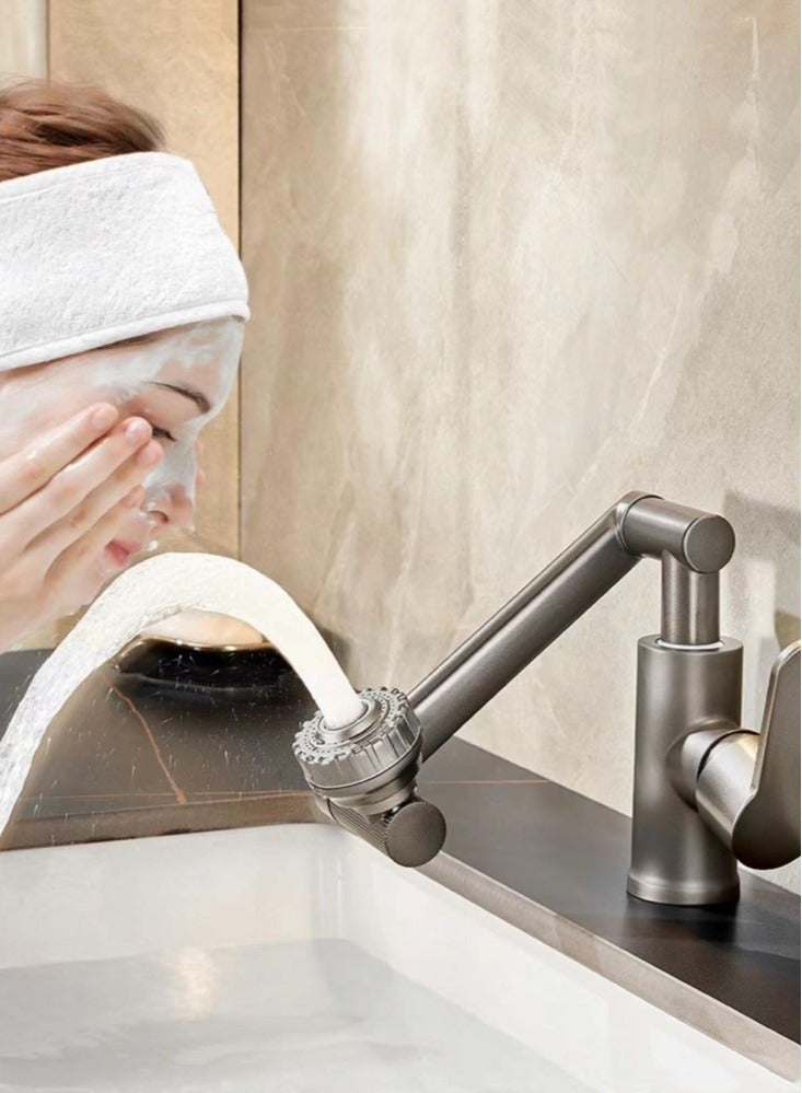 Kutis 1-Set Bathroom 360 Degree Swivel Faucet Set Kitchen Four-Speed Adjustable Hot And Cold Double Control Faucet Grey - Image 3