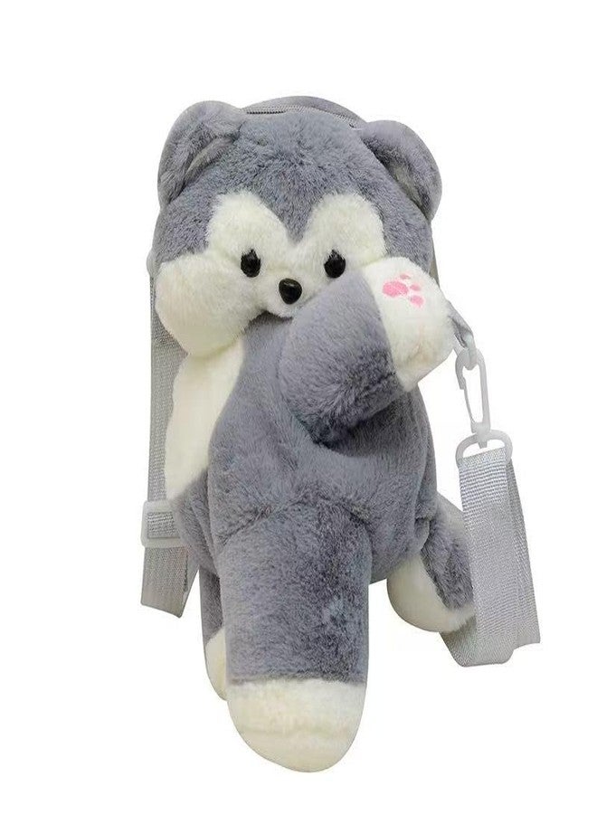 Ueeksry Cute Plush Husky Dog Shoulder Messenger Bag, Plush Dog Crossbody Bag, Stuffed Animal Backpack for Women (Gray) - Image 1