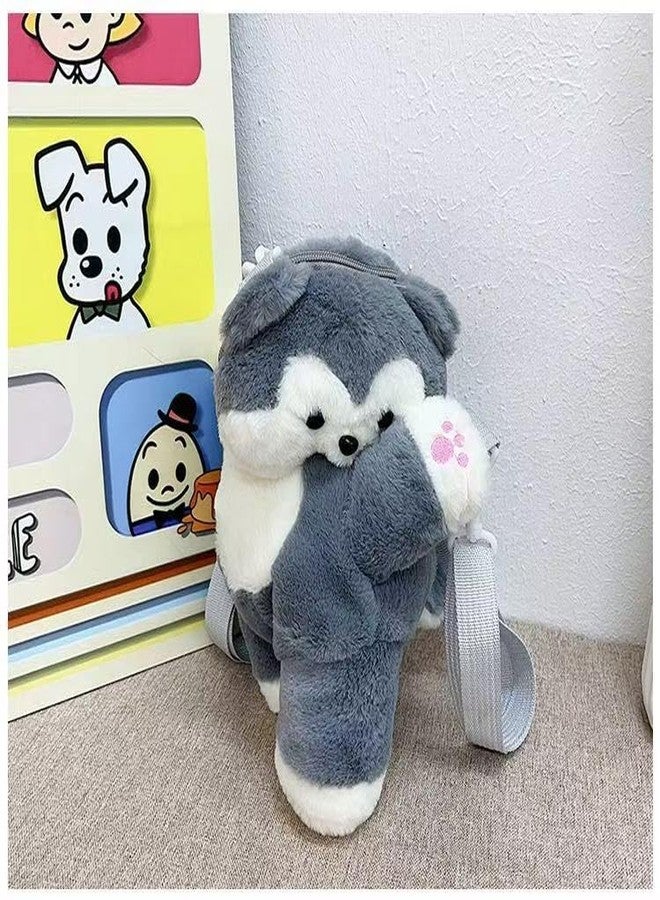 Ueeksry Cute Plush Husky Dog Shoulder Messenger Bag, Plush Dog Crossbody Bag, Stuffed Animal Backpack for Women (Gray) - Image 3