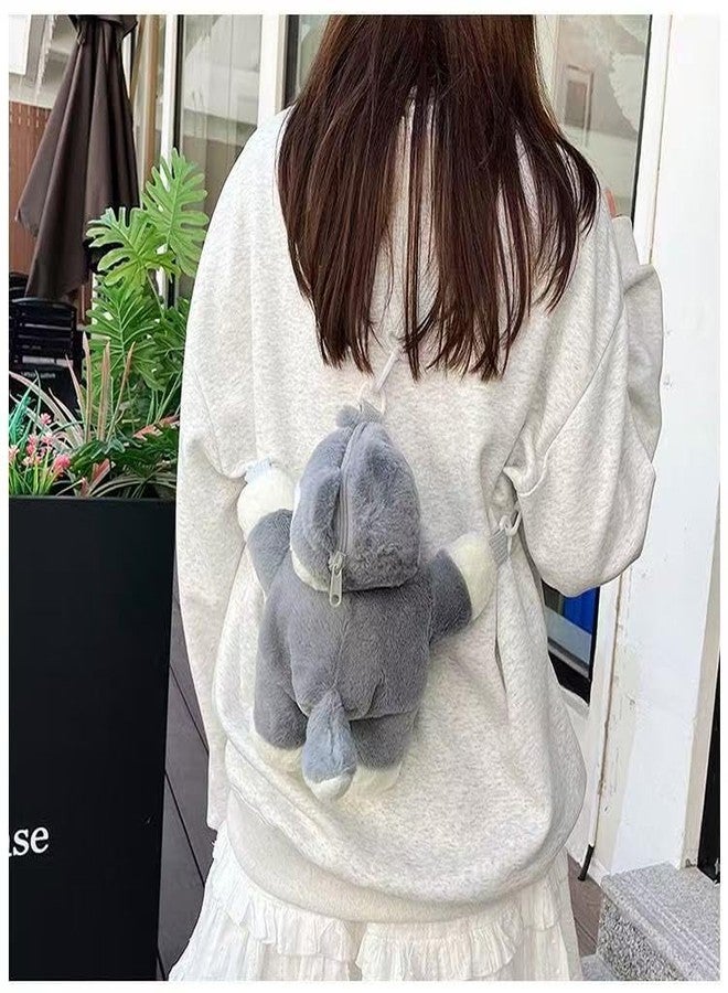 Ueeksry Cute Plush Husky Dog Shoulder Messenger Bag, Plush Dog Crossbody Bag, Stuffed Animal Backpack for Women (Gray) - Image 4