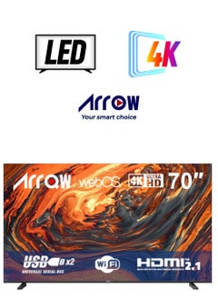 آركيو تلفزيون LED ذكي بنظام تشغيل الويب 70 بوصة، واي فاي مدمج، تطبيقات ذكية شاهد، يوتيوب، نتفليكس، اتصال HDMI وUSB، رباعي النواة، ذاكرة وصول عشوائي 1.5 جيجابايت، ذاكرة 8 جيجابايت، RO-70LPW  - Image 1