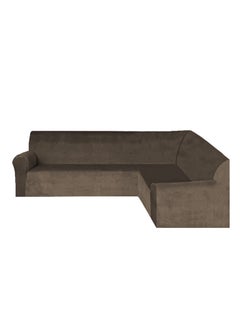 EVORY HOME Sofa Covers L Shape Velvet 6 Meter Slip Resistant and Highly Stretchy Brown  - Image 2