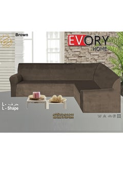 EVORY HOME Sofa Covers L Shape Velvet 6 Meter Slip Resistant and Highly Stretchy Brown  - Image 1