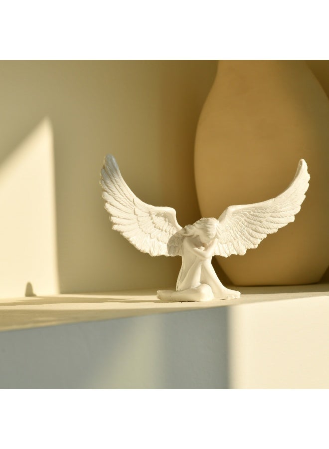 Elegant White Resin Angel Figurine with Open Wings - Modern Nordic Style Angel Statue for Home Decor, Office Tabletop Ornamental Sculpture, Aesthetic Room Decoration, Housewarming & Ramadan Gift (17.5 x 10 cm) - Image 1