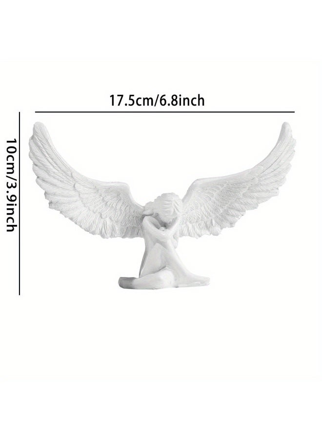 Elegant White Resin Angel Figurine with Open Wings - Modern Nordic Style Angel Statue for Home Decor, Office Tabletop Ornamental Sculpture, Aesthetic Room Decoration, Housewarming & Ramadan Gift (17.5 x 10 cm) - Image 2
