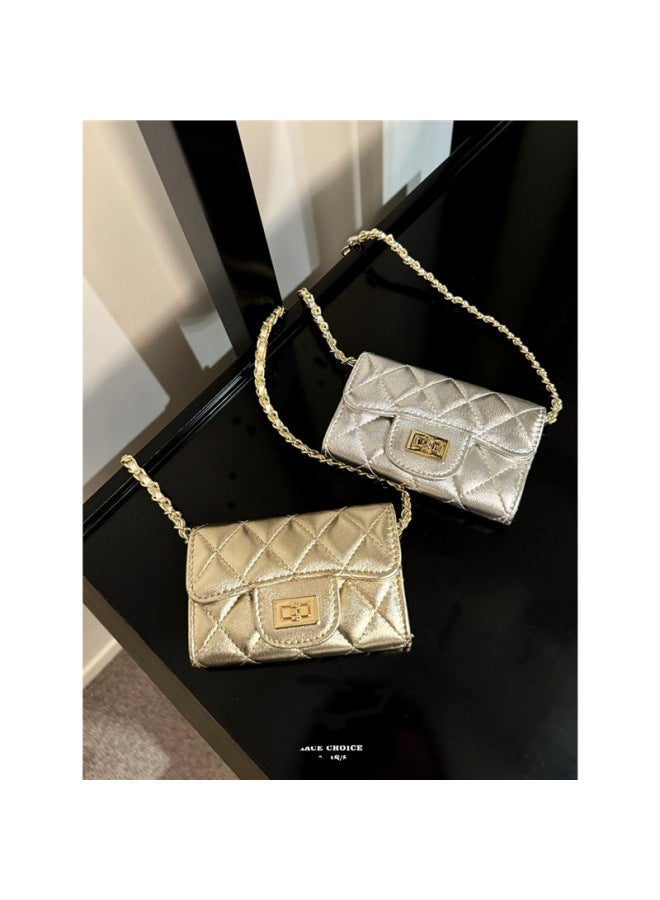 Lingge Mini Small Waste Bag All-Match Small Chanel Style Golden Silver Mini Crossbody Bag Women's Chain Bag Coin Purse 2024-Color:Gold-Size:Standard  - Image 2