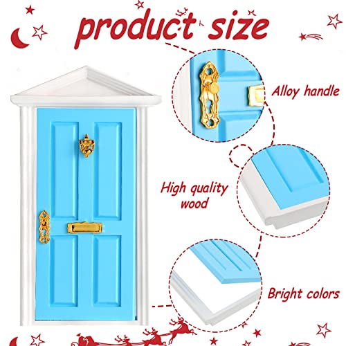 Hungdao 20 Pcs Christmas Elf Fairy Doors Decorations Enchanted Elf Doors Tiny Outdoor Xmas Decor Wooden Tiny Miniature for Girls Xmas Accessories Fairy TaleRedBlue Door - Image 3