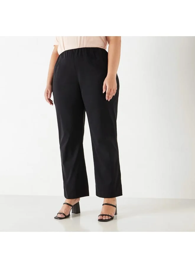 Ulla Popken Plus Size Ulla Popken Solid Trousers with Elasticated Waistband