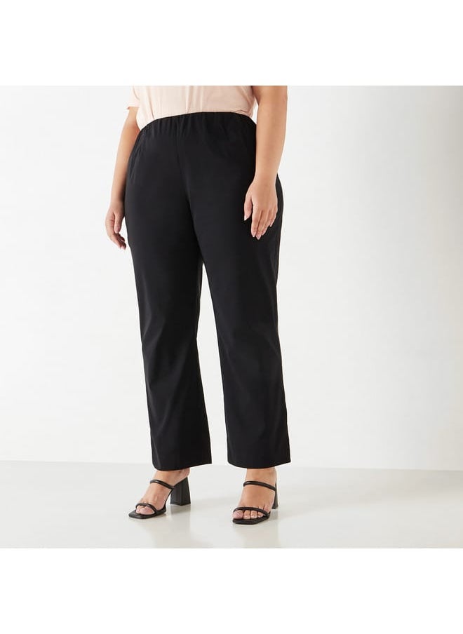 Ulla Popken Plus Size Ulla Popken Solid Trousers with Elasticated Waistband  - Image 1