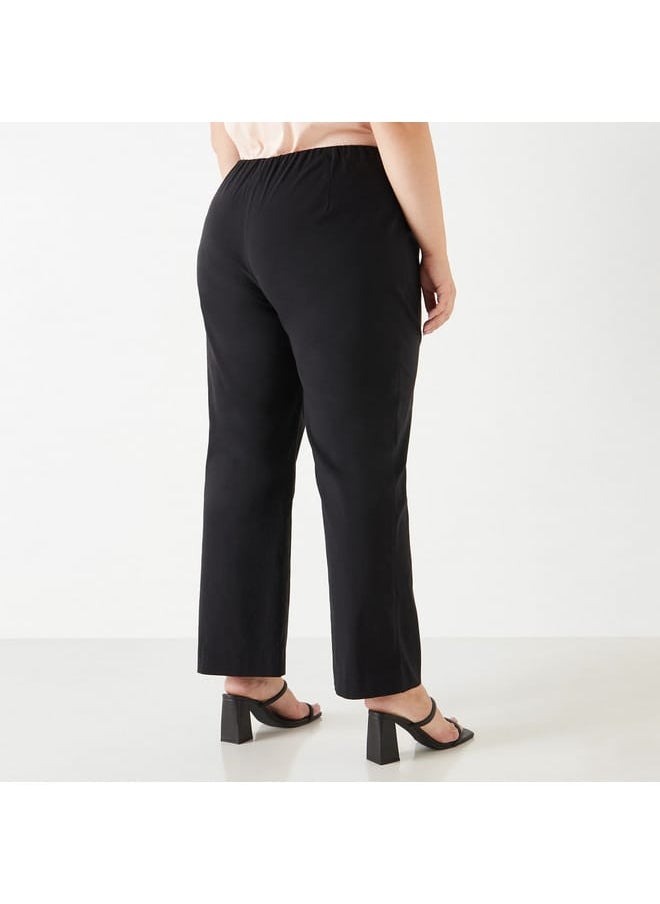 Ulla Popken Plus Size Ulla Popken Solid Trousers with Elasticated Waistband  - Image 3