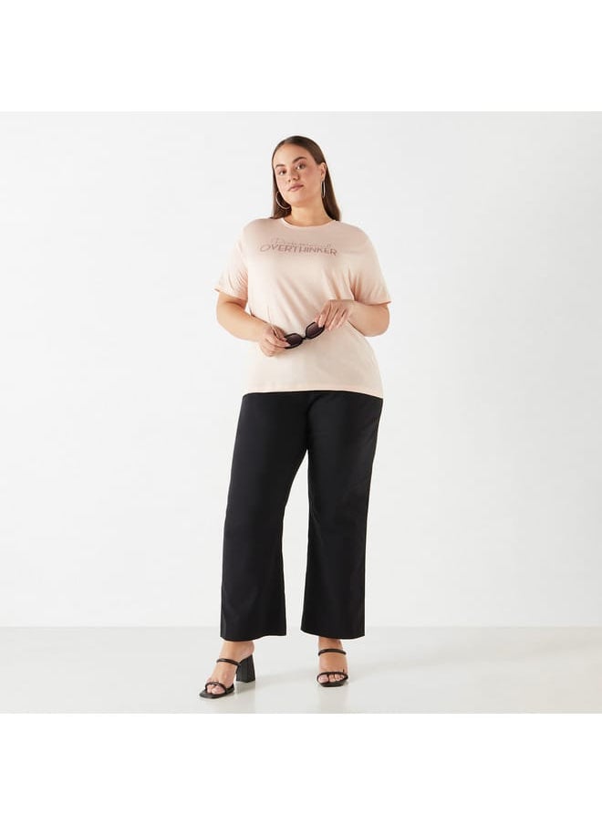 Ulla Popken Plus Size Ulla Popken Solid Trousers with Elasticated Waistband  - Image 2