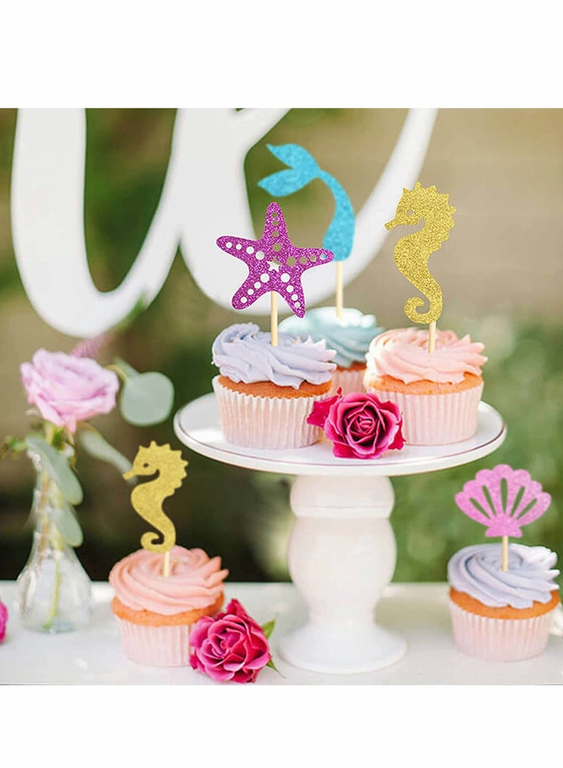 SOLARAE 24-Pack Cupcake Decorating Kit, Mermaid Birthday Cupcake Party Decorating Supplies, Birthday Cake Decorating Kit for Boys and Girls (Underwater Theme) - Image 2