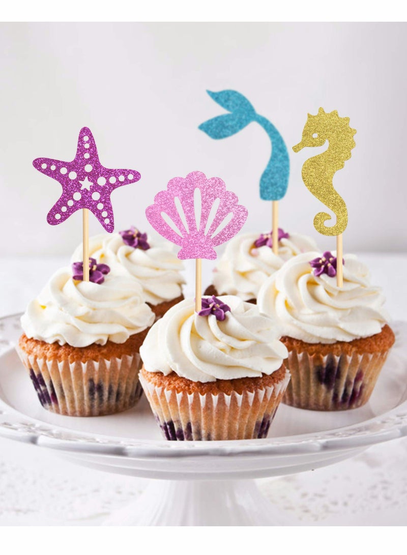 SOLARAE 24-Pack Cupcake Decorating Kit, Mermaid Birthday Cupcake Party Decorating Supplies, Birthday Cake Decorating Kit for Boys and Girls (Underwater Theme) - Image 5