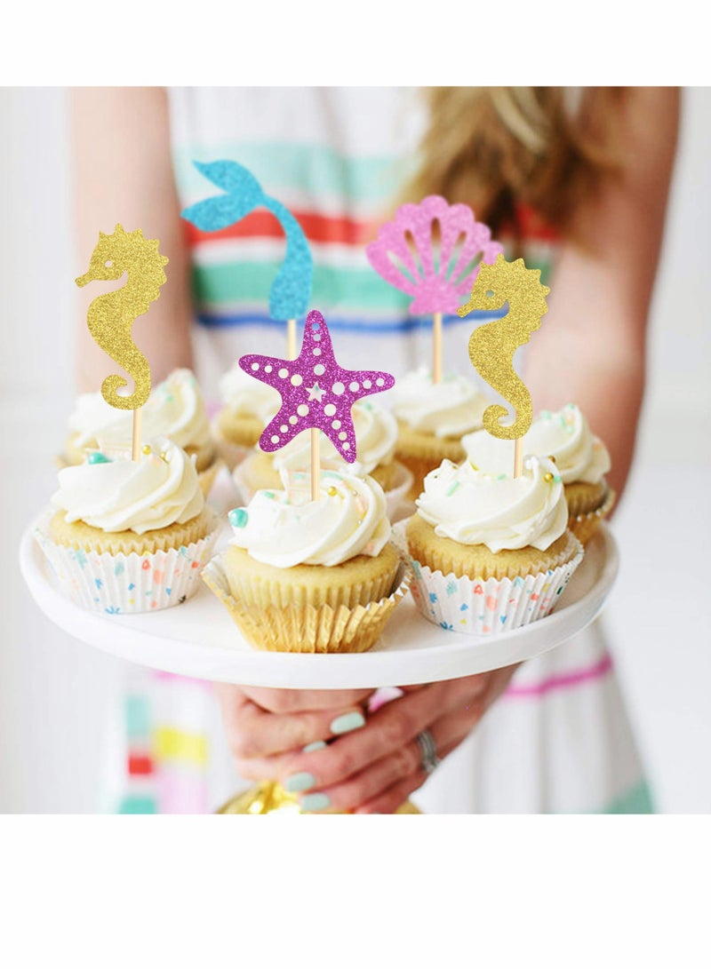 SOLARAE 24-Pack Cupcake Decorating Kit, Mermaid Birthday Cupcake Party Decorating Supplies, Birthday Cake Decorating Kit for Boys and Girls (Underwater Theme) - Image 3