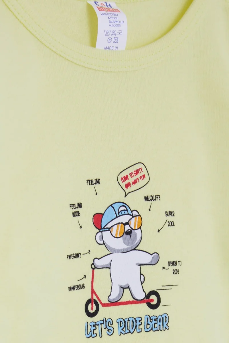 بريز Baby Boy Snap-On Bodysuit with Glasses Teddy Bear Printed, 9 Months-3 Years, Pistachio Green
