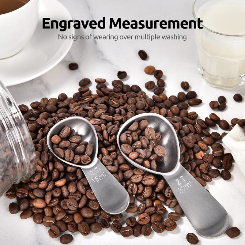U-Taste Coffee Scoop: U-Taste 18/8 Stainless Steel Measuring Coffee Scoop 1 tablespoon & 2 tablespoon, Short Handled Measure Scooper for Ground Coffee, Bean in Canister (Silver, 1Tbsp&2Tbsp / 15ml&30ml) - Image 4