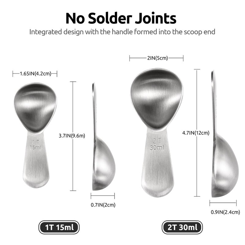 U-Taste Coffee Scoop: U-Taste 18/8 Stainless Steel Measuring Coffee Scoop 1 tablespoon & 2 tablespoon, Short Handled Measure Scooper for Ground Coffee, Bean in Canister (Silver, 1Tbsp&2Tbsp / 15ml&30ml) - Image 2