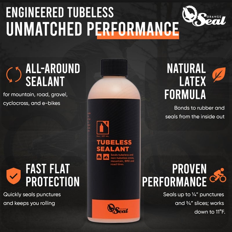 Orange Seal - Regular Formula Tubeless Bike Tire Sealant | Fast Sealing, up to 1/4" Puncture | for MTB, Road, CX and Gravel Bicycle Tires | 8oz Refill - Image 2