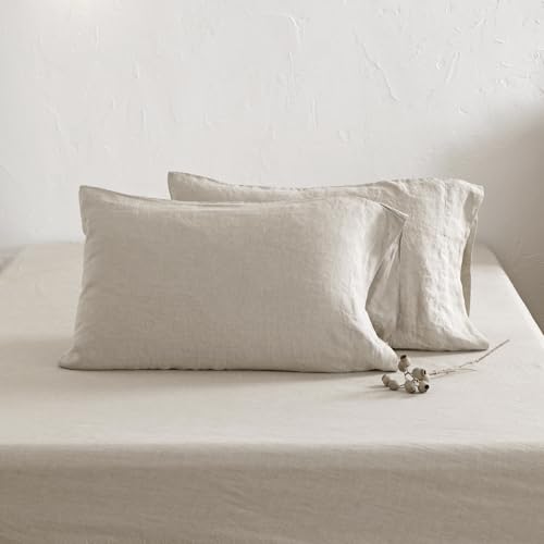ATLINIA 100% Pure Flax Linen Bedding Set - Stone Washed French Linen Fabric Deep Pocket Fitted Sheet Farmhouse Flat Sheet 2 Pillowcases (Natural, Queen) - Image 4