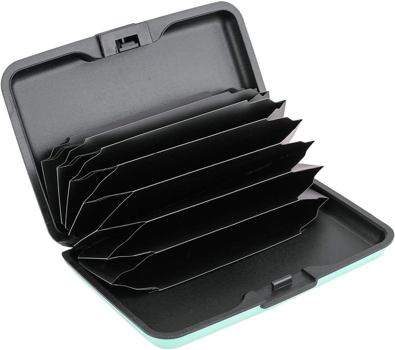 ELFISH Mini RFID Aluminum Wallet Credit Cards Holder Business Card Case Metal ID Case for Men Women (Light blue) - Image 2