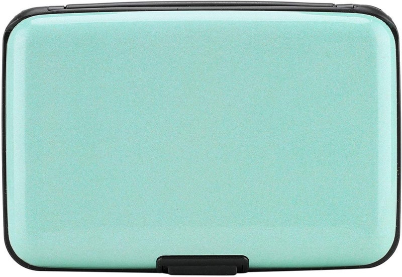 ELFISH Mini RFID Aluminum Wallet Credit Cards Holder Business Card Case Metal ID Case for Men Women (Light blue) - Image 1
