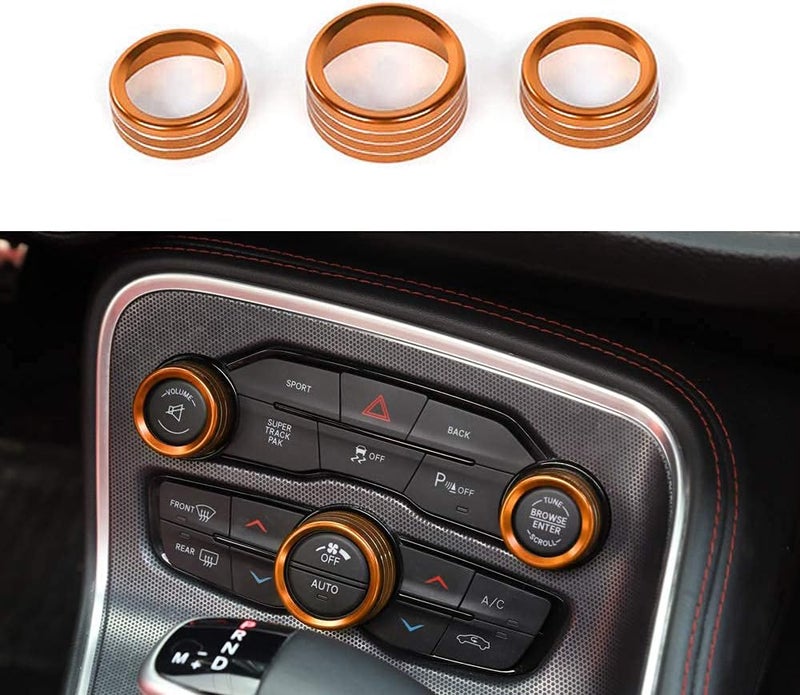 Keptrim for Challenger Charger Chrysler AC Knobs Air Conditioner Switch Button for 2015-2020 Dodge Challenger Charger Chrysler 300, Orange Aluminum, 3pcs - Image 1