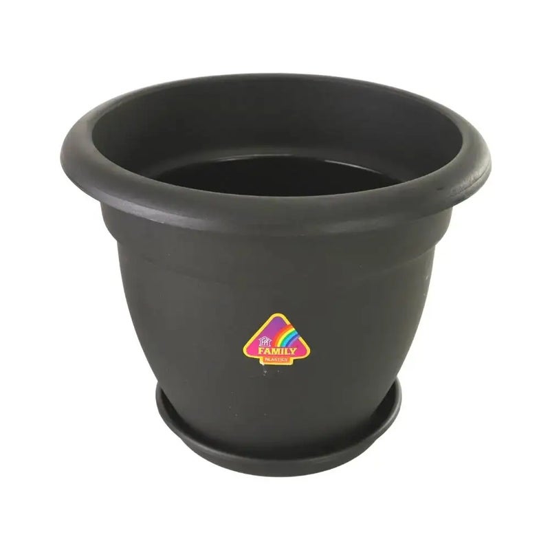 Plastic Pot For Indoor And Outdoor Plants With Tray, Dahlia Planter For Balcony or Garden Decoration Black- 9 Inch - Image 1