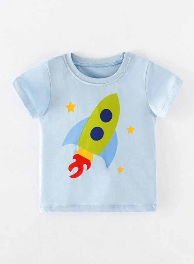 YUNIQEE Blue Printed Short Sleeve Crew Neck T-Shirt