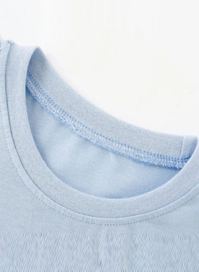 YUNIQEE Blue Printed Short Sleeve Crew Neck T-Shirt