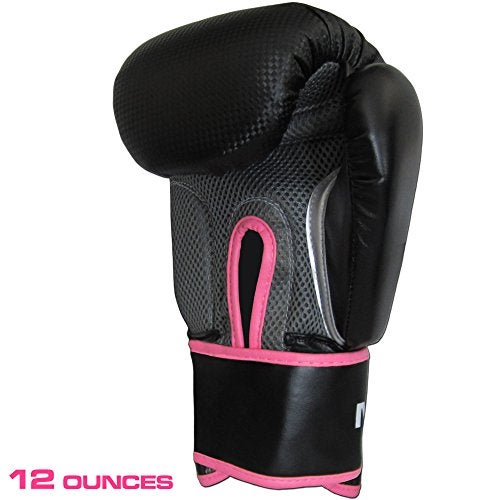 Meister Pro Boxing Gloves w/Wrist Support (Pair) - 12 Ounce, Women/Youth, Black/Pink - Image 3