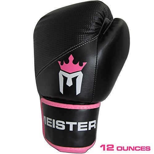 Meister Pro Boxing Gloves w/Wrist Support (Pair) - 12 Ounce, Women/Youth, Black/Pink - Image 2