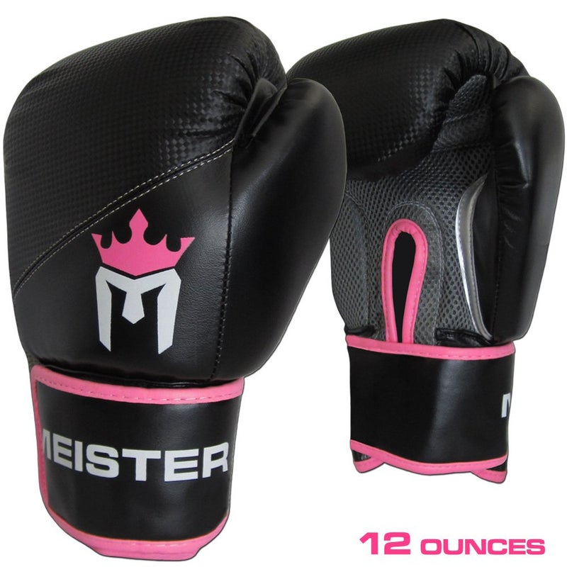 Meister Pro Boxing Gloves w/Wrist Support (Pair) - 12 Ounce, Women/Youth, Black/Pink - Image 5
