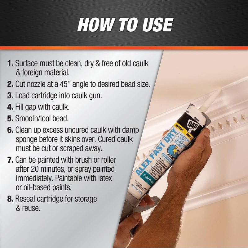 Dap 18425, White Caulk, 10.1 oz, 10.1 Fl Oz, Whites - Image 3