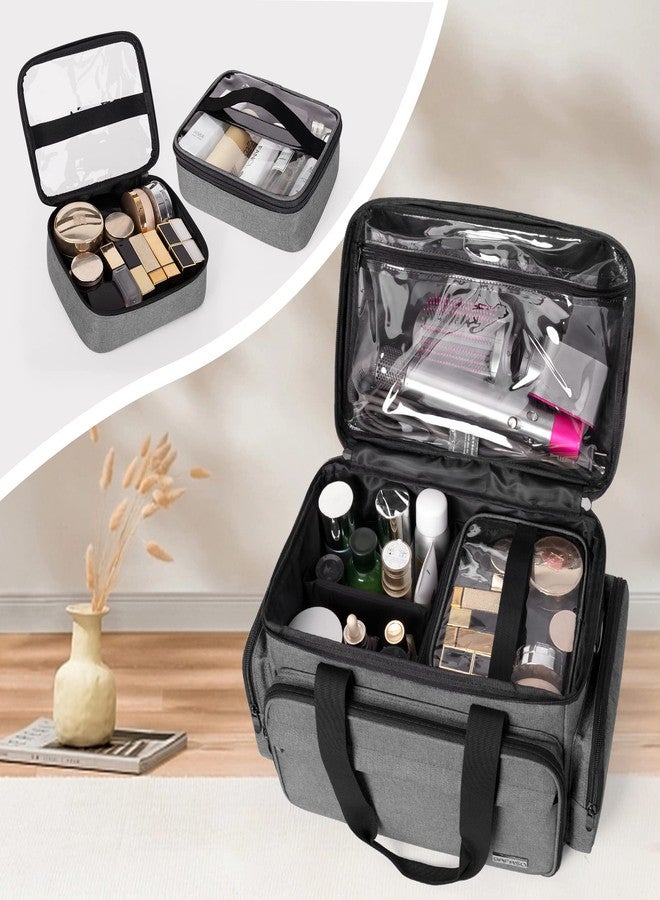 BAFASO Large Makeup Bag with 2 Removable Pouches and Detachable Dividers, Multifunctional Cosmetic Bag to Keep Makeup and Hair Supplies (Patent Pending), Gray - Image 2