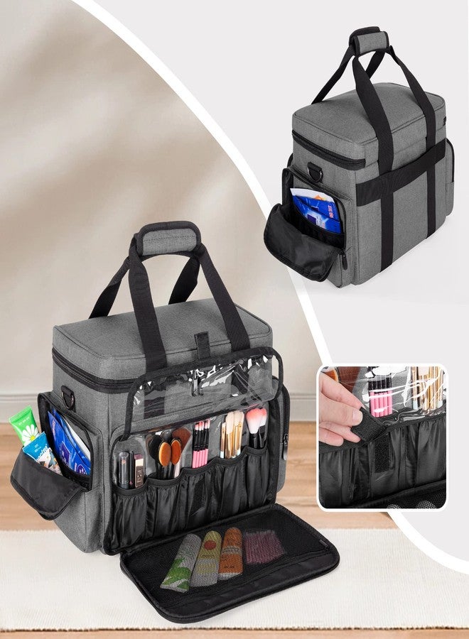 BAFASO Large Makeup Bag with 2 Removable Pouches and Detachable Dividers, Multifunctional Cosmetic Bag to Keep Makeup and Hair Supplies (Patent Pending), Gray - Image 4