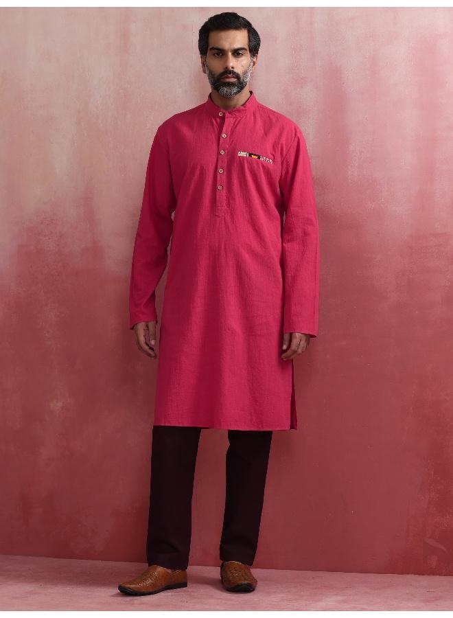 trueBrowns Men's Pink Mandarin Collar Kurta  - Image 1