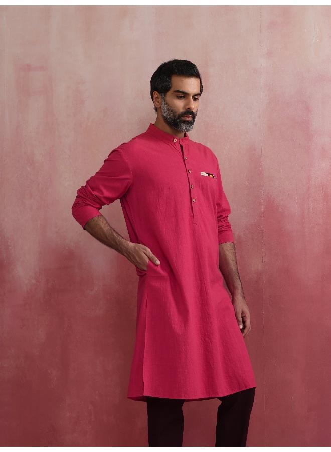 trueBrowns Men's Pink Mandarin Collar Kurta  - Image 3