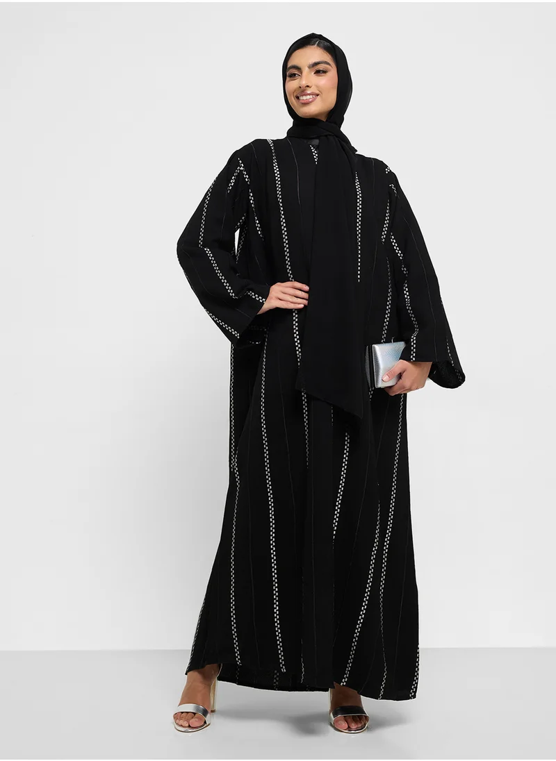 hayas closet Open Type Zigzag Line Desingn Abaya