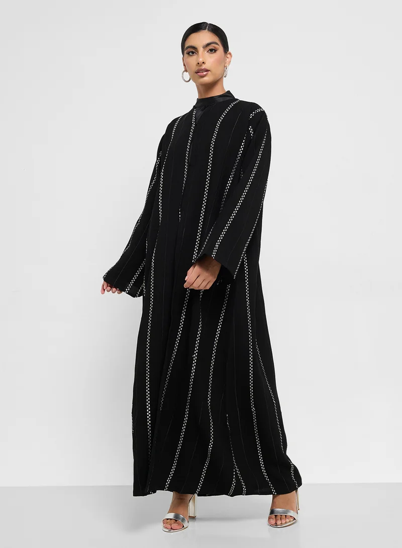 hayas closet Open Type Zigzag Line Desingn Abaya