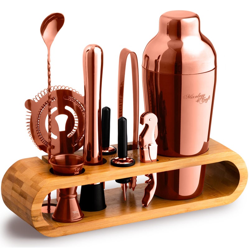 Mixology & Craft Mixology Bartender Kit 10Piece Bar Tool Set with Bamboo Stand  Perfect Home Bartending Kit and Martini Cocktail Shaker Set For a Perfect Drink Mixing Experience  Fun Housewarming Gift Copper
