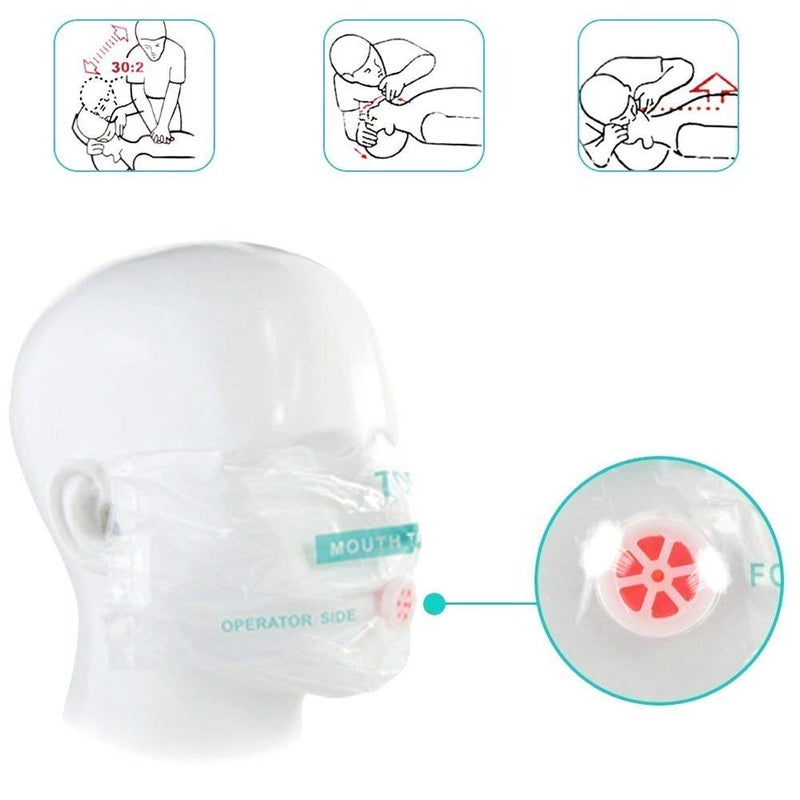 LSIKA-Z مجموعة من 5 قطع قناع وجه CPR مع حلقة مفاتيح مجموعة الإسعافات الأولية درع وجه CPR للتدريب على الإسعافات الأولية أو CPR (أحمر-5) - Image 2