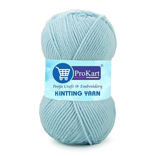 ProKart Premium Woolen 4 ply Hand Knitting Wool Yarn | Fine Weight Knitted and Crocheted Soft Yarn for Sweater, Scarf, Hat, Baby Clothes, Baby Sports, Purse, Gift Bags & DIY Craft Accessories Projects (1 Ball/100 Gram Each) (Baby Blue, 100gms x 2 Pack) - Image 1