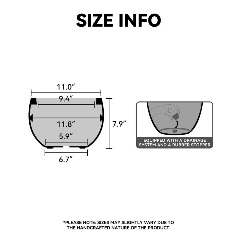Kante 11.8-Inch Dia Round Concrete Planter, Bowl-Style Flower Pot with Drainage Hole for Patio, Garden and Home - Ideal for Flower and Trees (9.4" Opening), White Finish with Painted Interior - Image 2