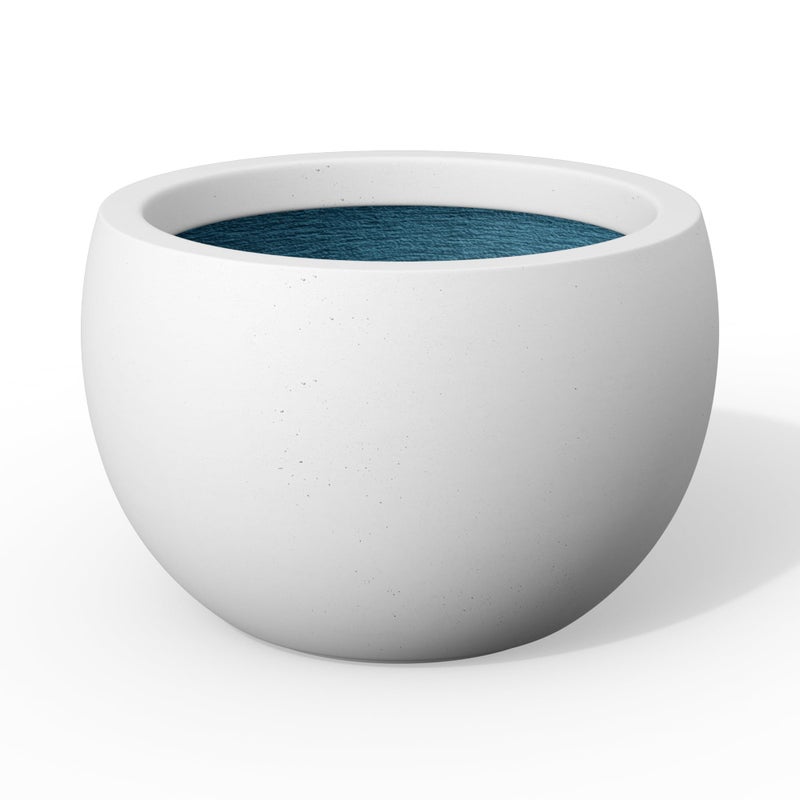 Kante 11.8-Inch Dia Round Concrete Planter, Bowl-Style Flower Pot with Drainage Hole for Patio, Garden and Home - Ideal for Flower and Trees (9.4" Opening), White Finish with Painted Interior - Image 1