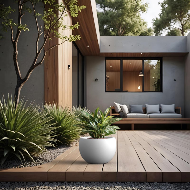 Kante 11.8-Inch Dia Round Concrete Planter, Bowl-Style Flower Pot with Drainage Hole for Patio, Garden and Home - Ideal for Flower and Trees (9.4" Opening), White Finish with Painted Interior - Image 3